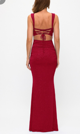 Glitter Ruched Back Tie Mermaid Maxi Dress