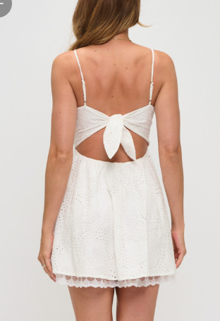 Eyelet Lace Trim Tie Back Mini Dress