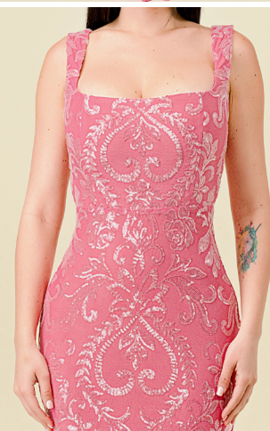 Solid Sequin Square Neck Maxi Dress