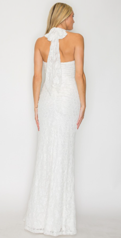 Solid Lace Halter Ruched Maxi Dress