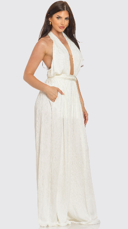 Restocked &deep V Halter Neck Lace-up Jumpsuit