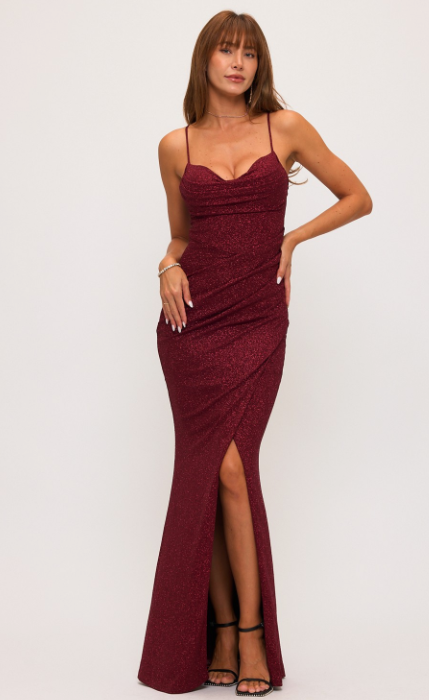 Glitter Pleated Wrap Mermaid Maxi Dress