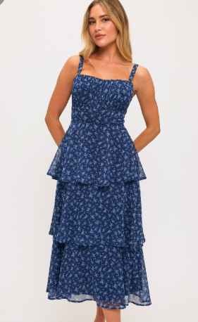 Floral Triple-layer Tie Back Midi Dress