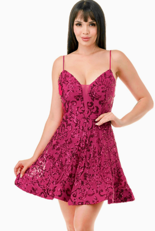 Sequin Plunging V-neck Fit And Flare Mini Dress
