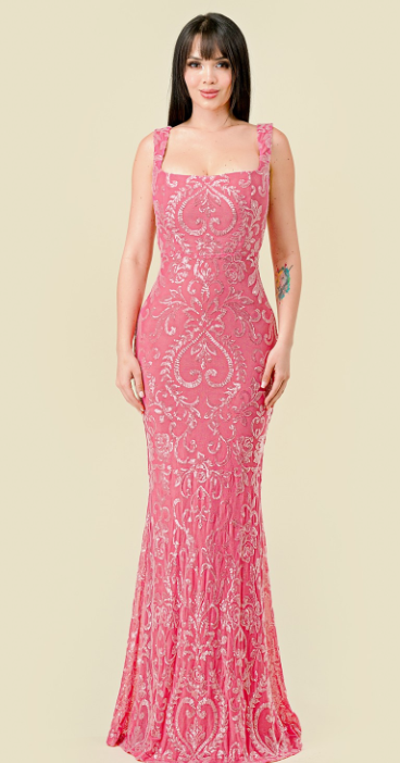 Solid Sequin Square Neck Maxi Dress