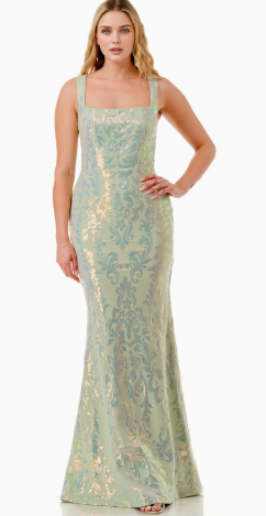 Sequin Square Neck Mermaid Dress