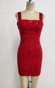 Sequin Embellished Open Back Bow Mini Dress