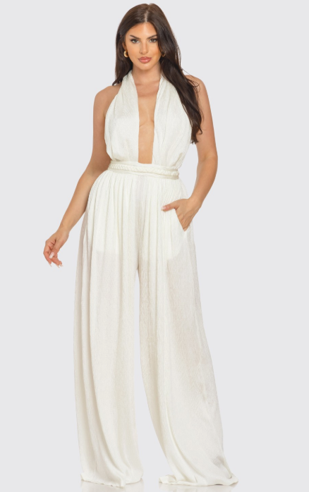 Restocked &deep V Halter Neck Lace-up Jumpsuit