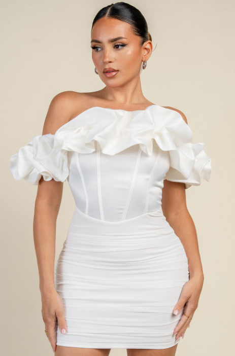 Luxe Ruffled Off Shoulder Contrast Mini Dress