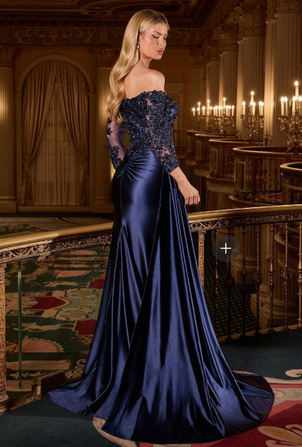 Off-the-shoulder neckline and three-quarter sleeves Gown