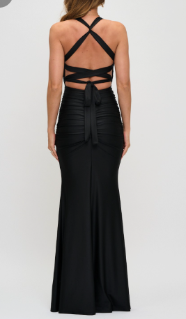 Ruched Twist Lace-up Mermaid Maxi Dress