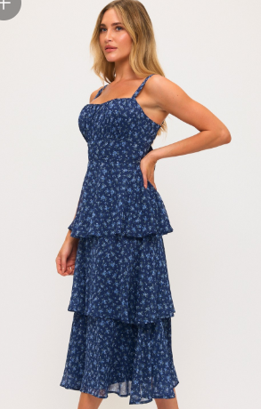 Floral Triple-layer Tie Back Midi Dress