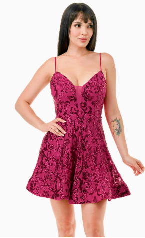 Sequin Plunging V-neck Fit And Flare Mini Dress