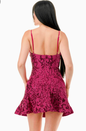 Sequin Plunging V-neck Fit And Flare Mini Dress