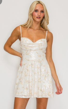 Floral Sequin Cowl Flare Mini