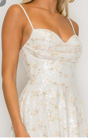 Floral Sequin Cowl Flare Mini