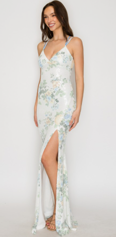 Floral Sequin Crossed Back Maxi Dress