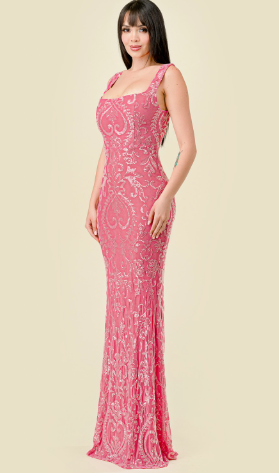 Solid Sequin Square Neck Maxi Dress