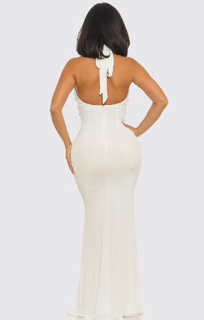 Tassel Trim & Crisscross Halter Ties Casual Maxi Dress