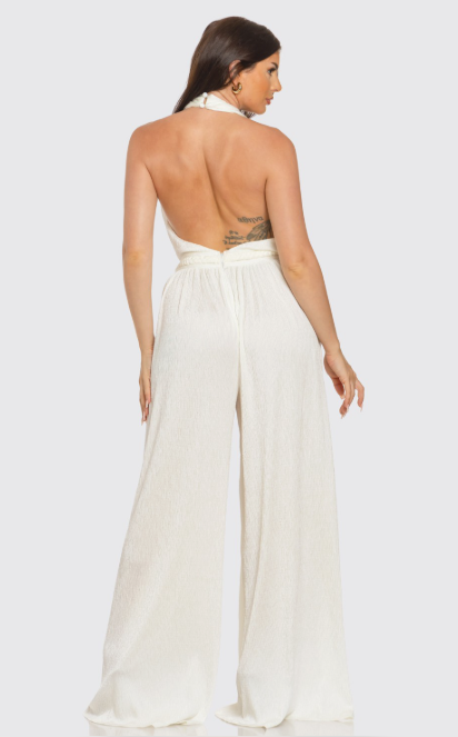 Restocked &deep V Halter Neck Lace-up Jumpsuit