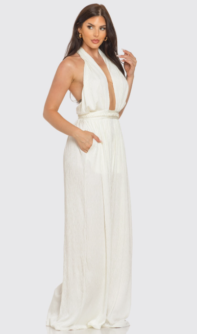 Restocked &deep V Halter Neck Lace-up Jumpsuit