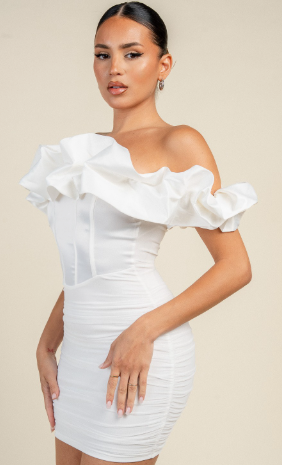 Luxe Ruffled Off Shoulder Contrast Mini Dress