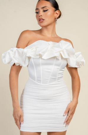 Luxe Ruffled Off Shoulder Contrast Mini Dress